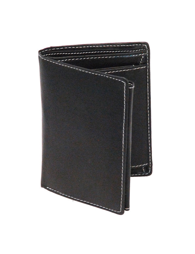 Black Leather Pocket Organizer Bifold Wallet