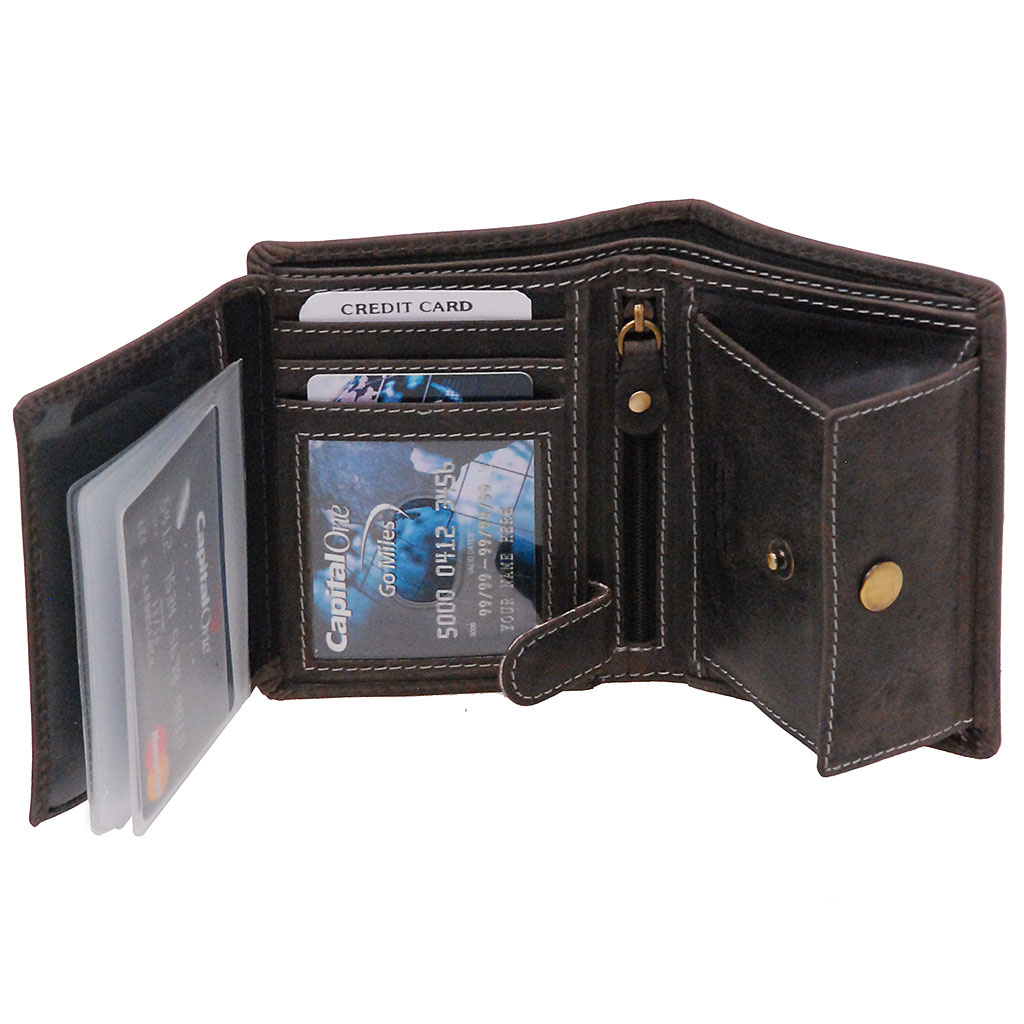 Black Leather Pocket Organizer Bifold Wallet