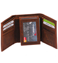 Men's Vintage Brown Flip Up 17 Pocket Trifold RFID Wallet #WM13151NID