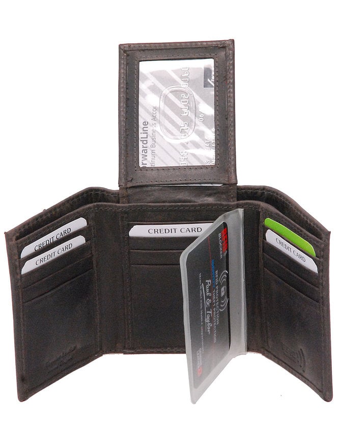 Men's Vintage Black Flip Up 17 Pocket Trifold RFID Wallet #WM13150KID