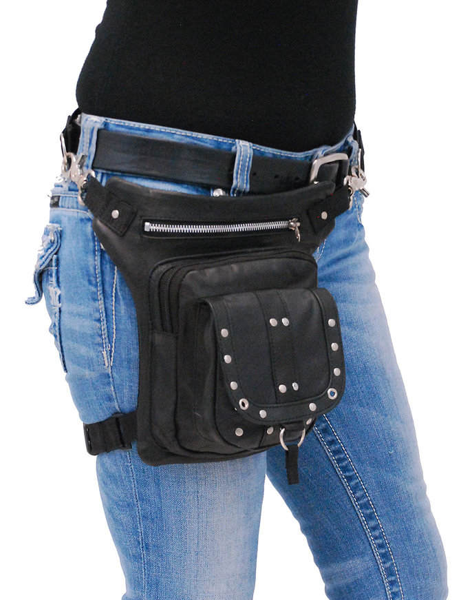 Studded Leather Thigh Bag w/Small Concealed Pocket #TB351SGRK