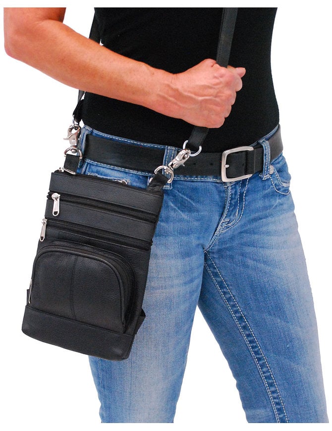 Black Leather Side Purse, Thigh Bag & Hip Clip Pouch #TB830K - Jamin Leather ®