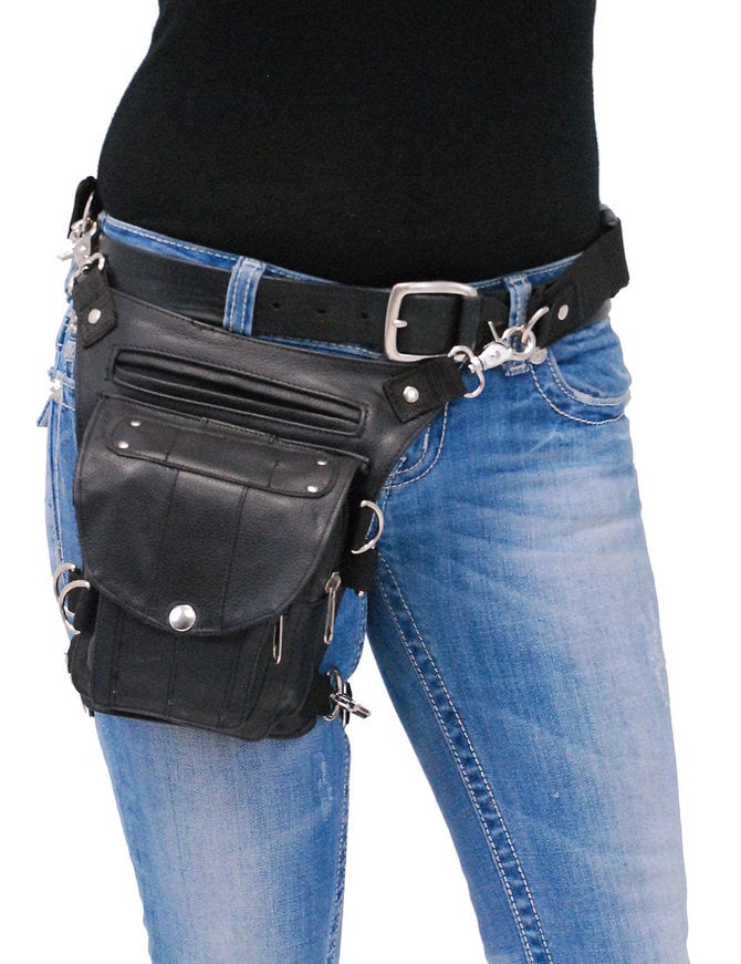 Short Black Leather Thigh Bag w/Small Concealed Pocket #TB2083GRK ...
