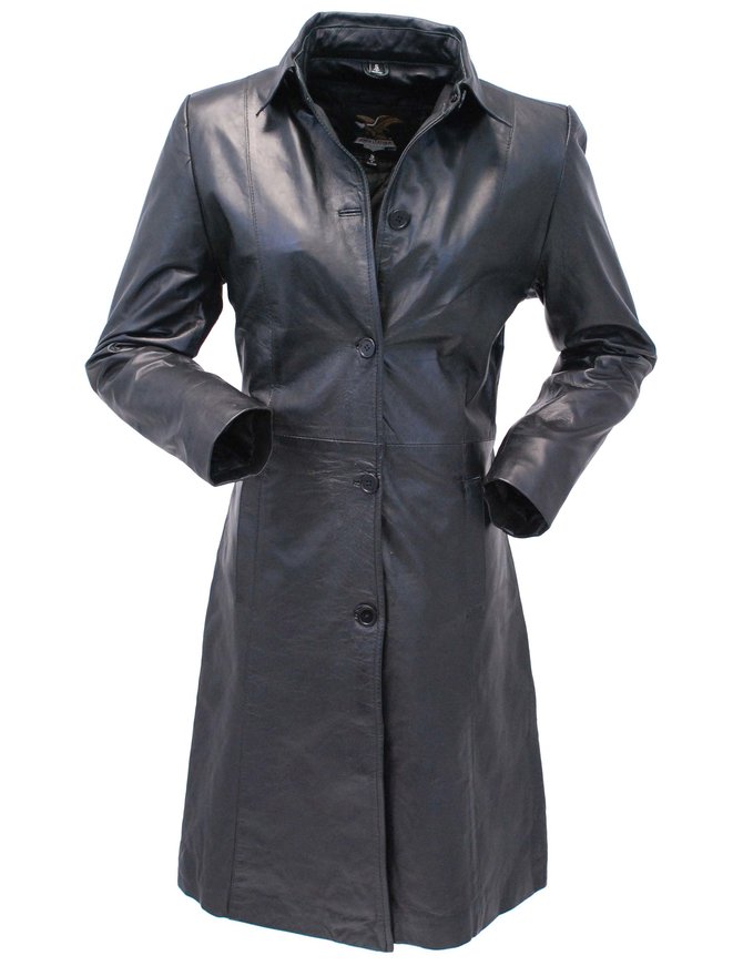 Jamin Leather® Extra Long Button Down Lambskin Leather Coat for Women #L1401398ZK