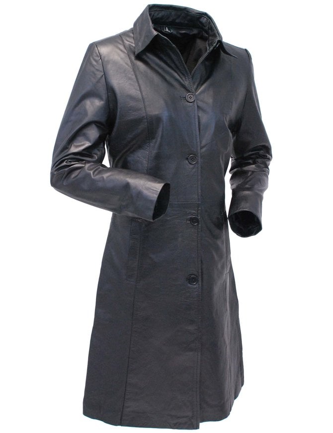 Jamin Leather® Extra Long Button Down Lambskin Leather Coat for Women #L1401398ZK