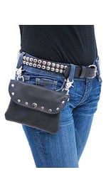 PKK13046RK - Wide Black Leather Clip-On Hip Klip Bag w/Studs #PKK13046RK