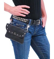 PKK13046RK - Wide Black Leather Clip-On Hip Klip Bag w/Studs #PKK13046RK