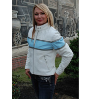 White Classic Scooter Leather Jacket w/Wide Blue Stripe #L55923ZUW