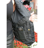 Women's Blue Concealed Pocket Leather Vest - Special #VLA6873LU