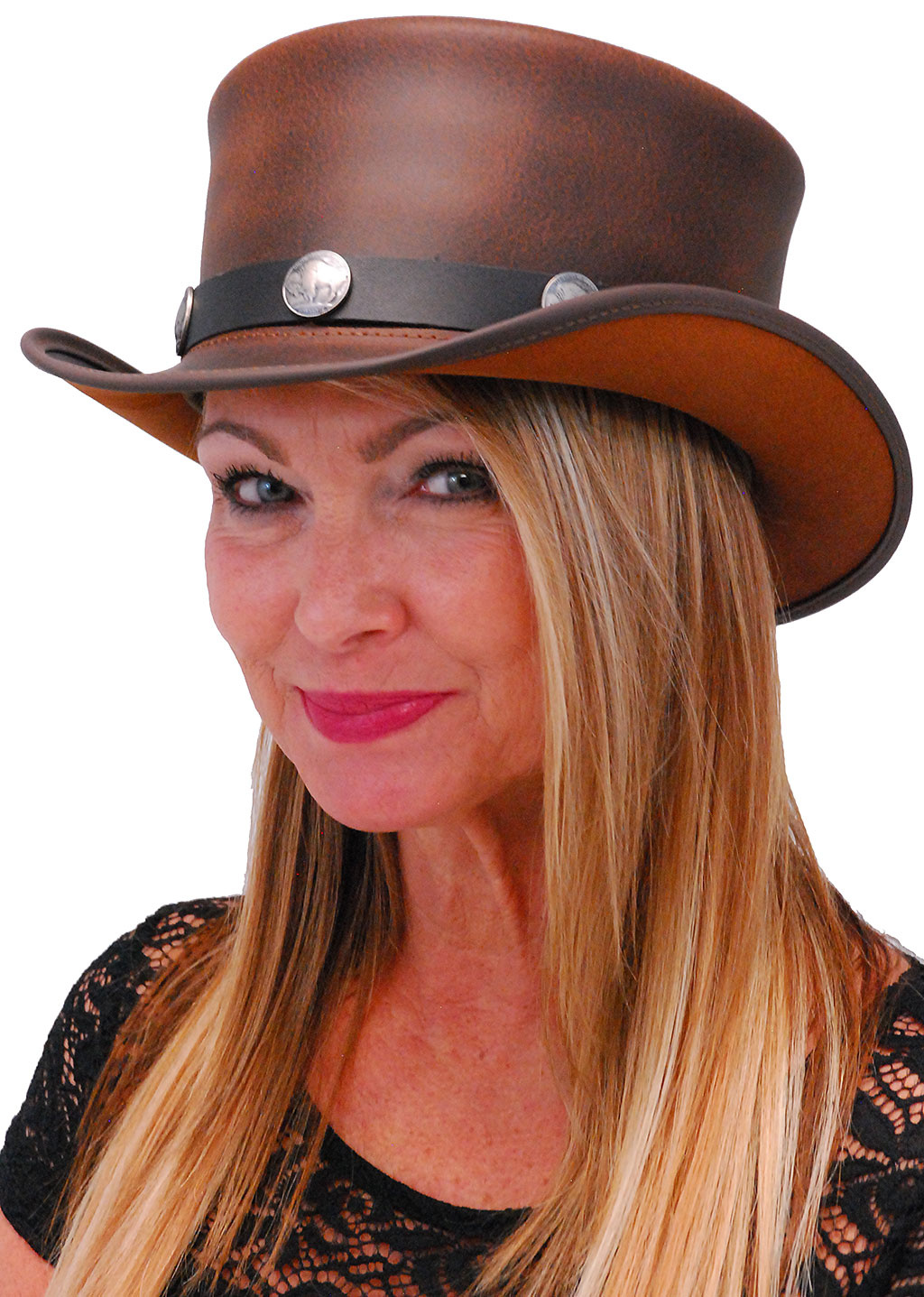 brown leather top hat