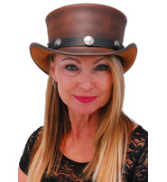 Made in USA SteamPunk Brown Leather Top Hat w/Buffalo Nickel Hatband #H5651BUFN