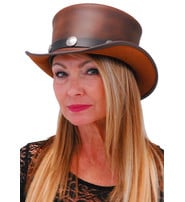 Made in USA SteamPunk Brown Leather Top Hat w/Buffalo Nickle Hatband #H5651BUFN