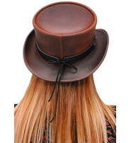 Made in USA SteamPunk Brown Leather Top Hat w/Buffalo Nickel Hatband #H5651BUFN