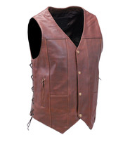 10 Pocket Dark Brown Leather Vest w/CCW Pockets #VM631LN