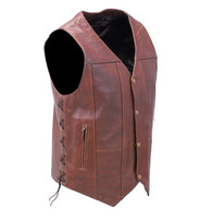 10 Pocket Dark Brown Leather Vest w/CCW Pockets #VM631LN