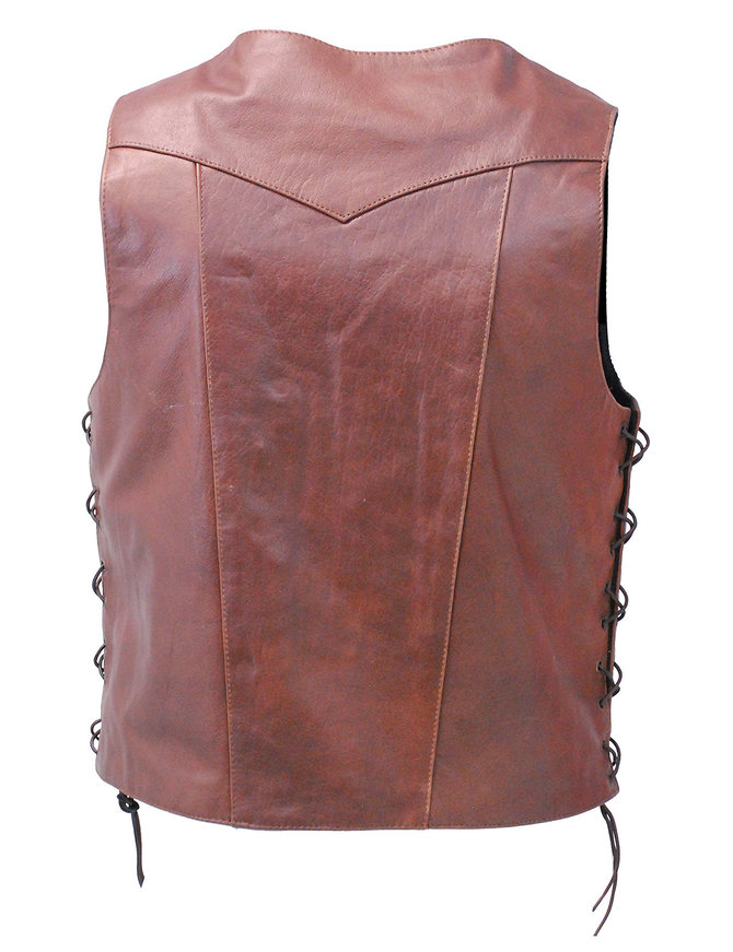 10 Pocket Dark Brown Leather Vest w/Concealed Pockets #VM631LN