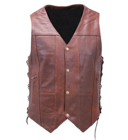 10 Pocket Dark Brown Leather Vest w/Concealed Pockets #VM631LN