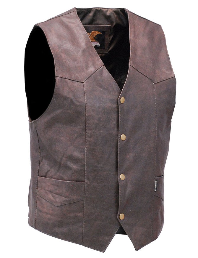 Premium Rich Brown Leather Plain Men's Vest #VM2621N - Jamin Leather®