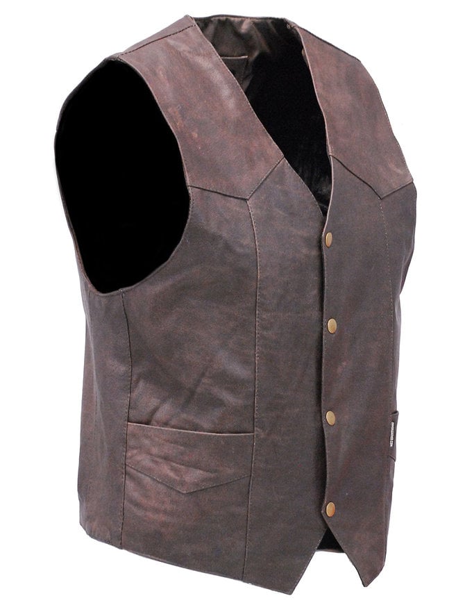 Jamin Leather® Premium Rich Brown Leather Plain Men's Vest #VM2621N