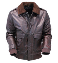 First MFG Brown Classic A2 Leather Bomber Jacket w/Removable Collar #M2191N