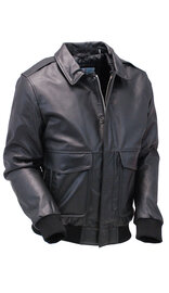 First MFG Black Classic A2 Leather Bomber Jacket w/Removable Collar #M2190K