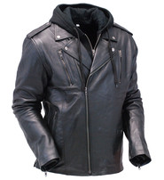 Men's Soft Black Leather Motorcycle Jacket w/Hoodie #M6925VHGK - Jamin  Leather®