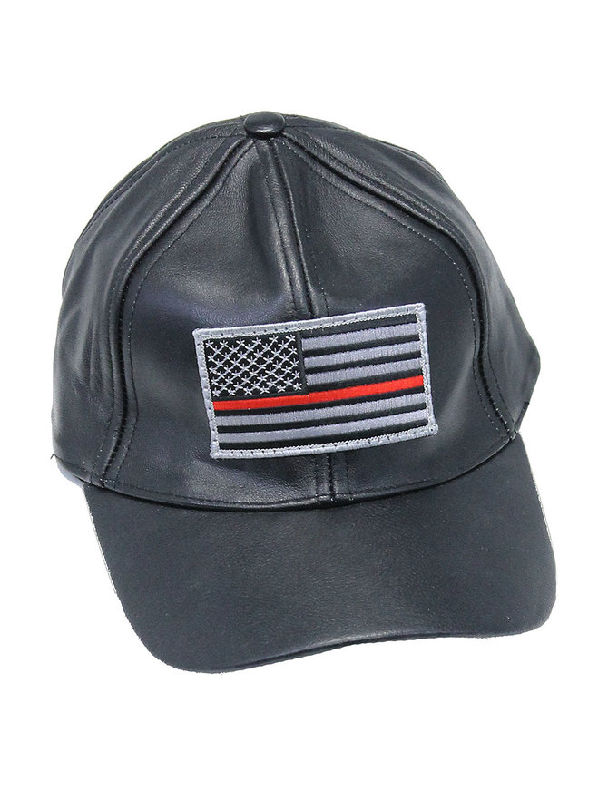 red leather baseball cap