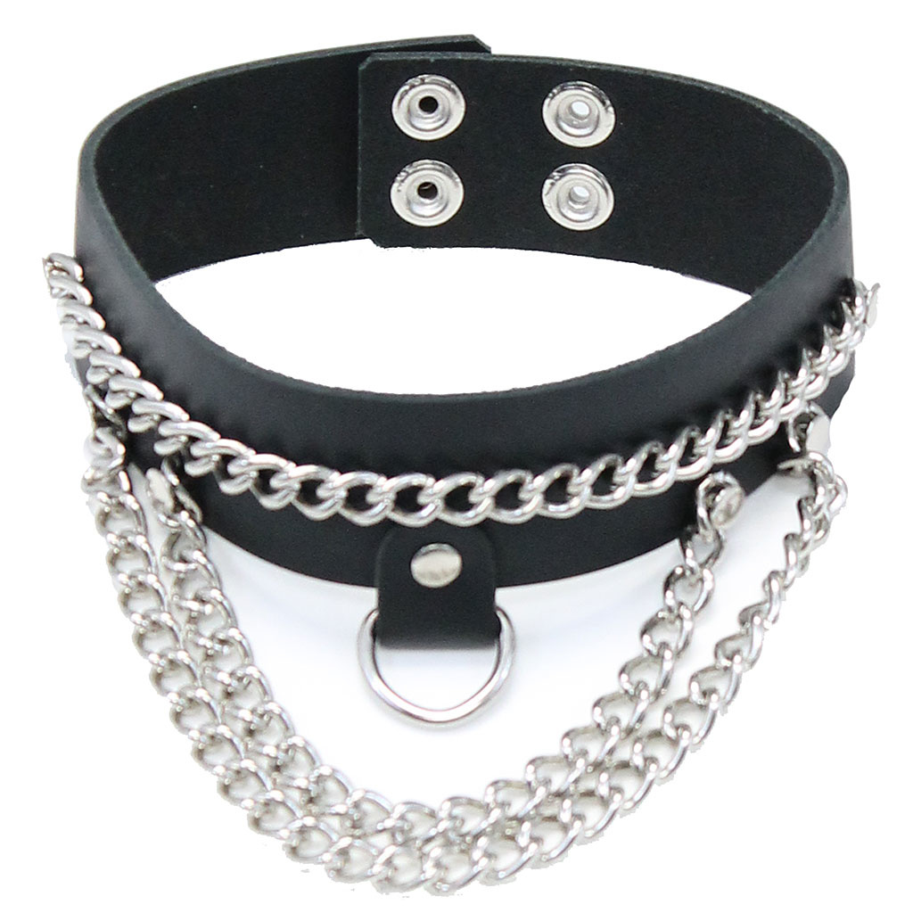 Wide Leather Multi-Chain Choker w/D-Ring #N16015DCC - Jamin Leather®