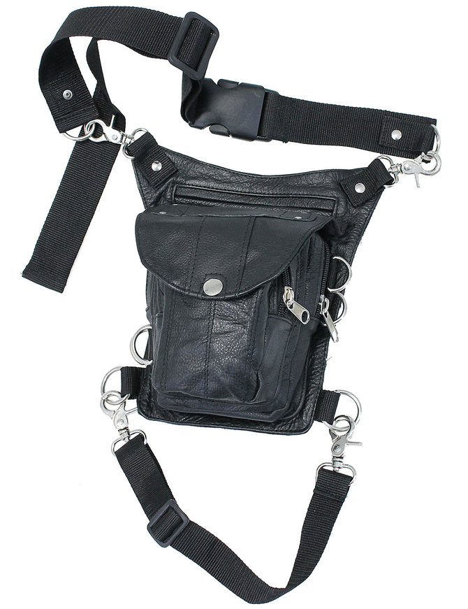 Short Black Leather Thigh Bag w/Small Concealed Pocket #TB2083GRK