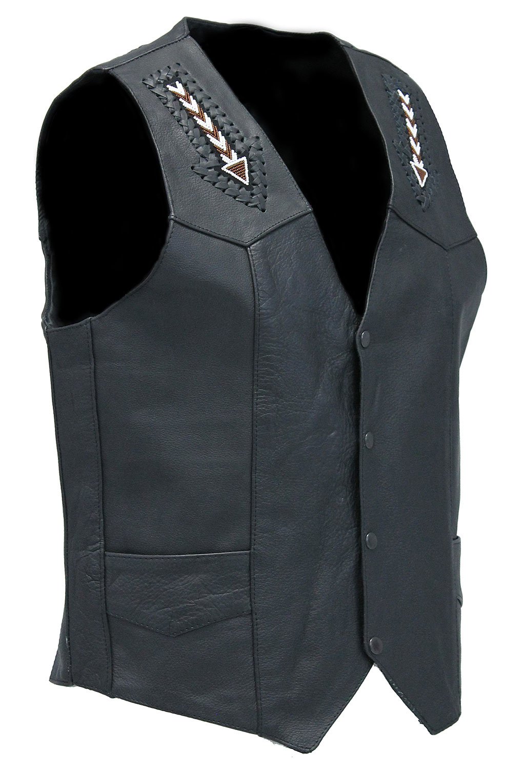 Hand Lace and Indian Bead Inlay Men's Leather Vest #VM641BDK - Jamin ...