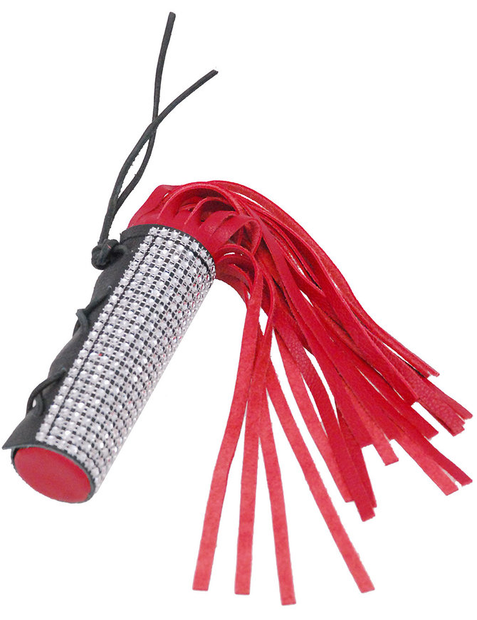 Jamin Leather® Red Leather Crystal Whip Cat-o-Nine Tails #WHIP9124CRR