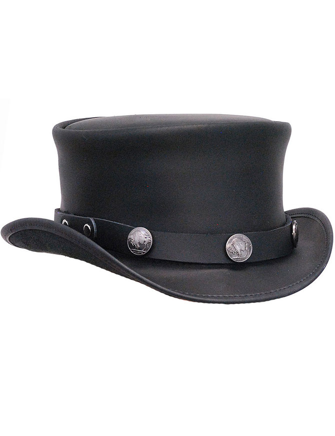 Made in USA Buffalo Nickel Black Leather Top Hat #H56501BUFK