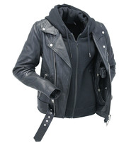 First MFG Women's Ultra Premium Leather Motorcycle Jacket with Hoodie #L185NHGK