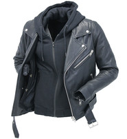 First MFG Women's Ultra Premium Leather Motorcycle Jacket with Hoodie #L185NHGK