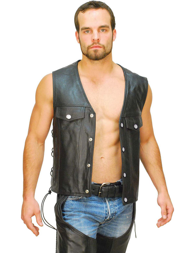 denim and leather vest