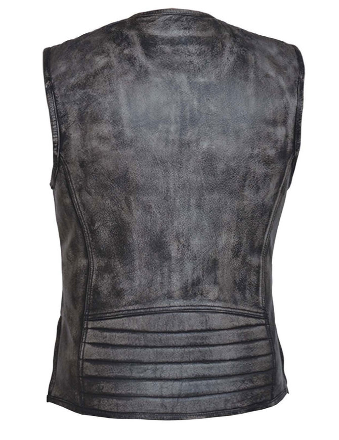 Unik Women's Vintage Gray Leather Concealed Pocket Zipper Vest #VLA6865QGY