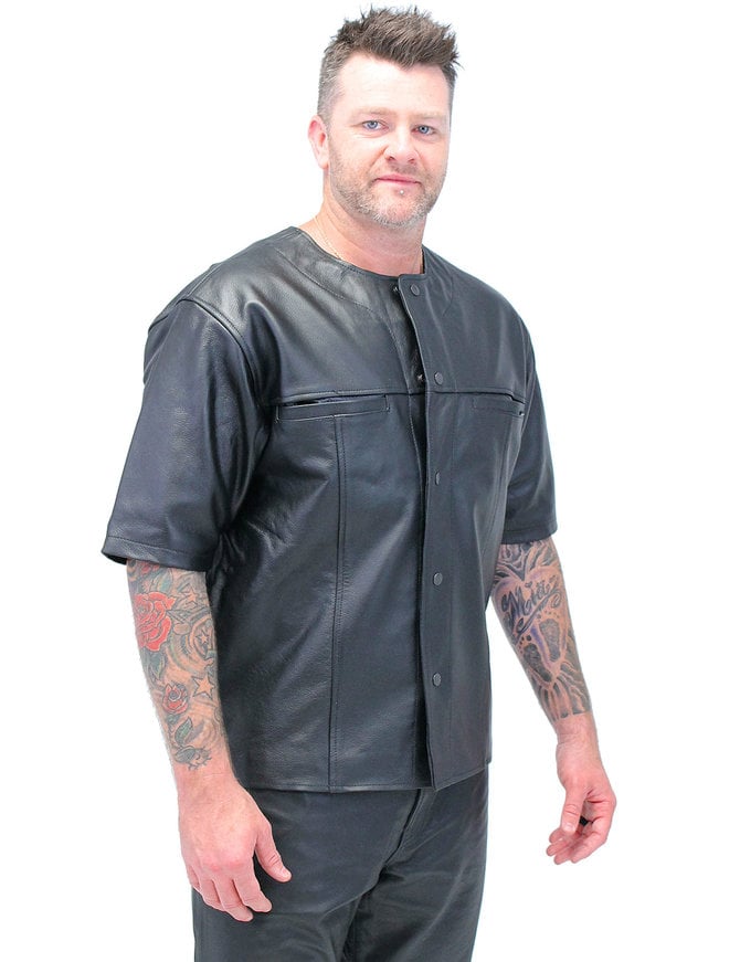 short sleeve leather jacket