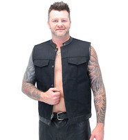 Men's Black Denim & Leather Club Vest w/Concealed Pocket #VMC3010K