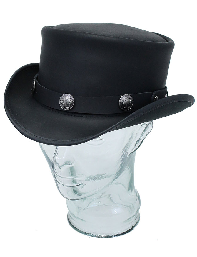 Made in USA Buffalo Nickel Black Leather Top Hat #H56501BUFK