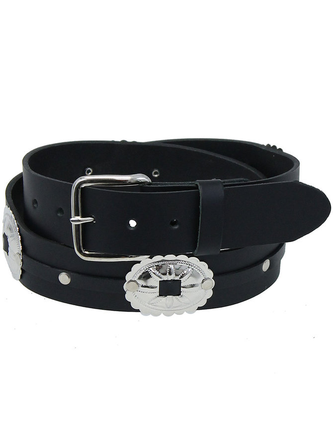 Large Oval Concho Premium Veg-Tan Black Leather Belt #BT428CK