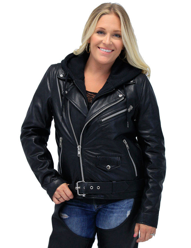 d)Jamin' Leather White leather motorcycle jacket for women. Soft