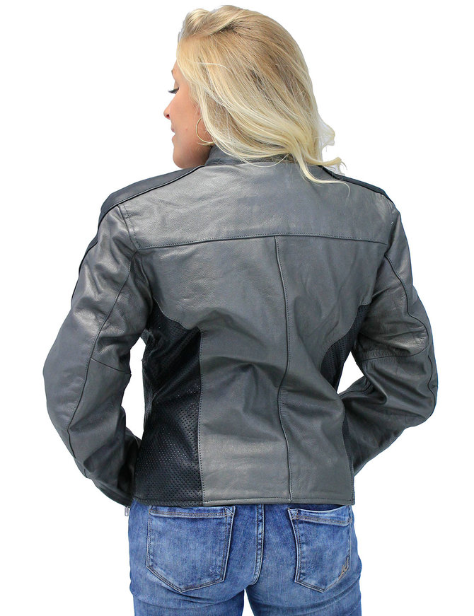 Women's Gray and Black Vented Scooter Motorcycle Jacket #L726ZPS