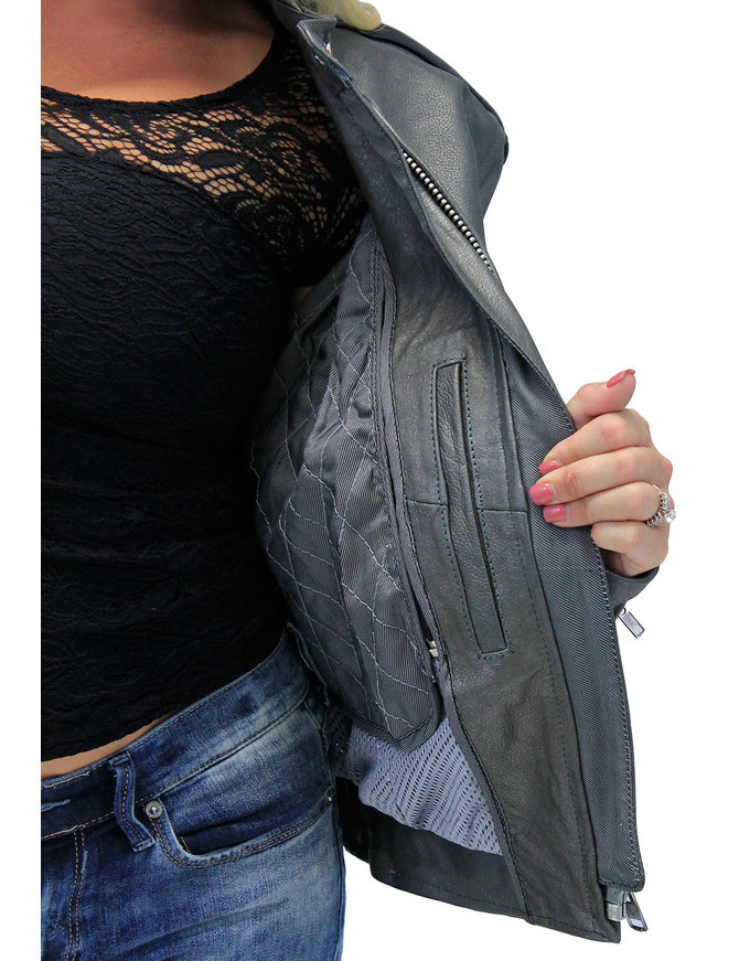 Women's Gray and Black Vented Scooter Motorcycle Jacket #L726ZPS