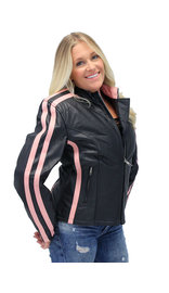 Jamin Leather Pink Striped Leather Jacket - Scooter #L2565SZP (S-M)