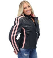 Jamin Leather Pink Striped Leather Jacket - Scooter #L2565SZP