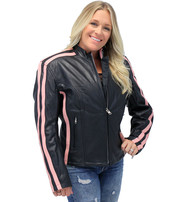 Jamin Leather® Pink Striped Leather Jacket - Scooter #L2565SZP