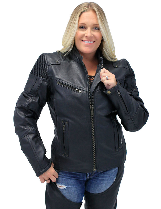 Women's Ultimate Black Racer Vented Motorcycle Jacket #L68330VZRK