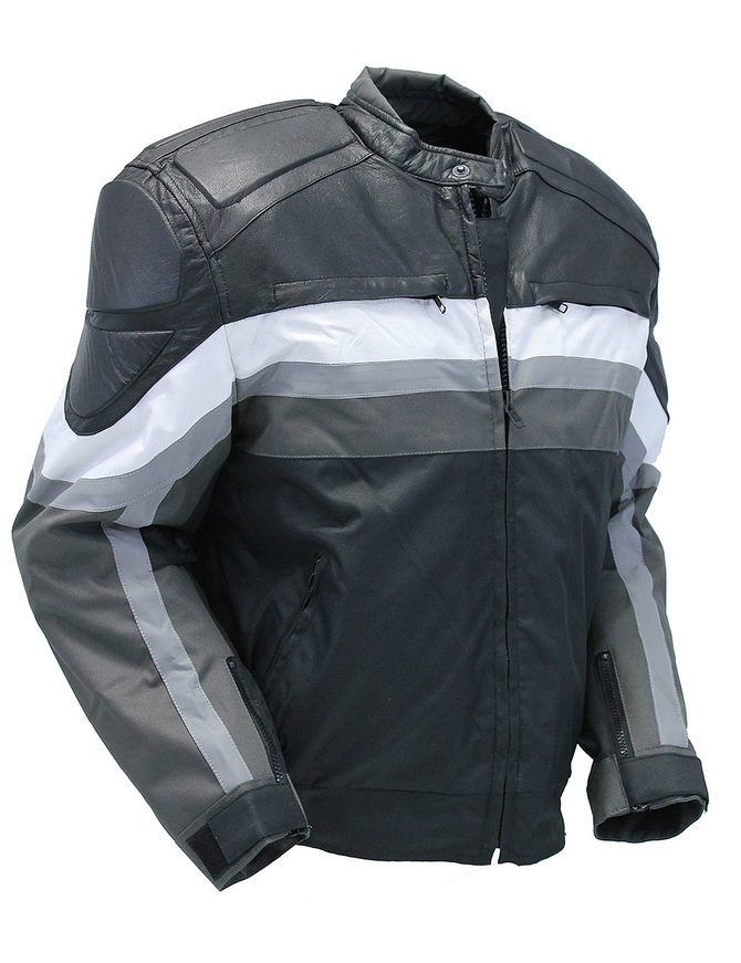 White Stripe Men's Leather/Nylon Vented Jacket w/Armor #MC340920KW