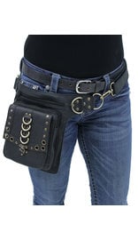 Black Heavy Leather Multi-D-Ring Thigh Bag Waistbag #TB70150DK