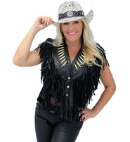 Genuine Bone Studded Fringe Leather Vest #VL4253FBSK